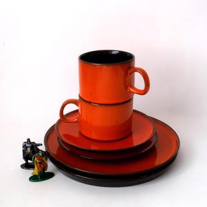 Vintage breakfast set poppy orange Melitta Ceracron Orange, West Germany 1970s, mid century breakfast set