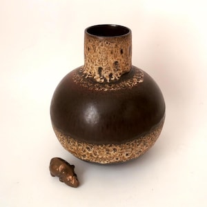 Vintage ceramic bowl vase  brown beige mid century west German pottery, 70s fat lava vase, studio art wgp, mcm ceramic vase, 70s