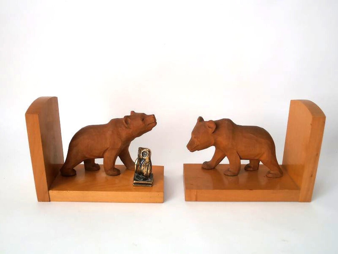Vintage bear bookends mid century modern wooden book holders Etsy
