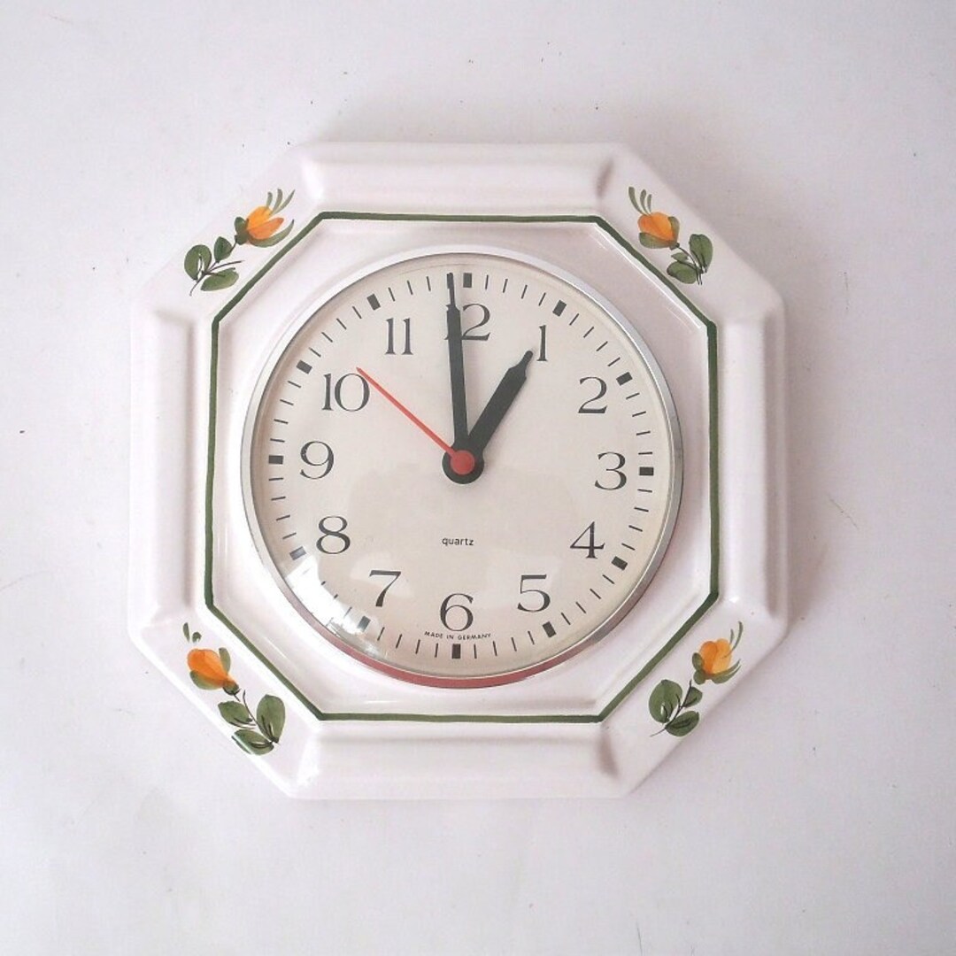 Vintage Ceramic Wall Clock Handpainted Decor Germany 1970s Etsy