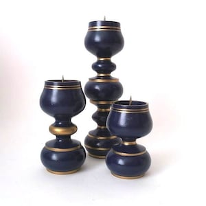 Set of 3 mid century modern wood candle holders, ore mountain candle holder, hand painted wooden candle holder, mcm christmas candle holder