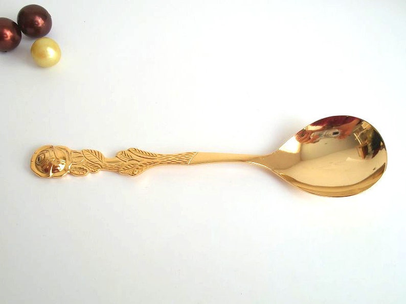 Gold sugar and cream spoons, rose flatware, gold wedding flatware, rose decor spoons, small spoons, gold flatware, hildesheimer rose image 6