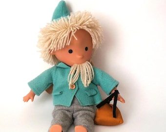 Vintage Sandmännchen puppet, casper dolls, East German child television promotional figure, GDR imp, gnome, brownie, goblin
