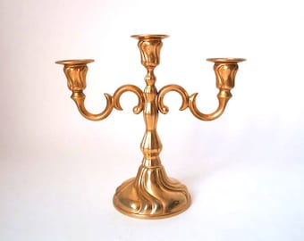 Vintage brass chandelier, mid century brass candle holder, boho brass candle stick holder 3 flame, hollywood regency candle holders