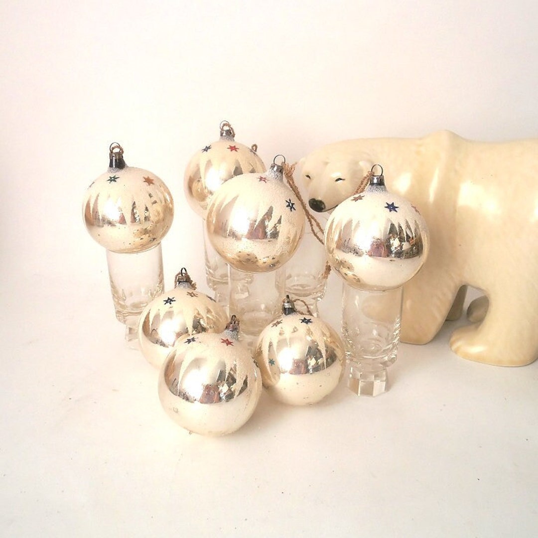 Vintage German Christmas Ornaments Set of 7 Silver Christmas Etsy