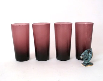 Set of 4 60s long drink glasses , vintage colored glasses, colored water glasses, West Germany mid century bar cart glass, gin tonic glass