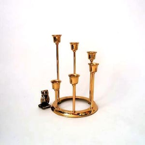 Vintage brass candle holder 6 flame set, mid century brass candle holder circle, boho brass candle stick holder hollywood regency