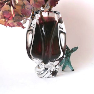 Bohemian Czech glass vase, Czechoslovakia glass vase, Czech art vase, violett colored glass vase, heavy glass vase, 60s glass vase, mcm vase