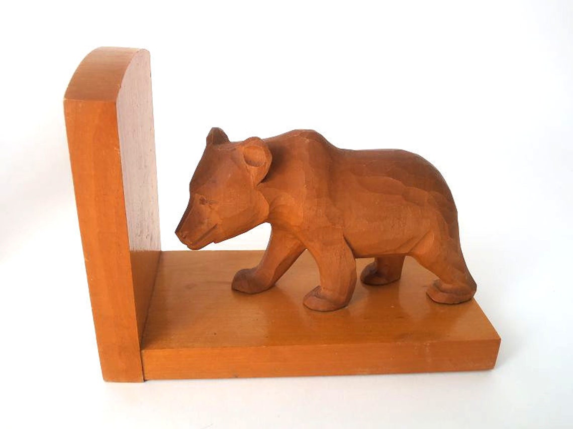 Vintage bear bookends mid century modern wooden book holders Etsy
