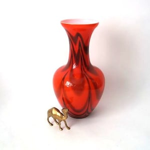 XL vintage cased glass vase red black italian opaline Florence glass vase, VB Vetreria Borgonovo Italy 60s mid century glass vase