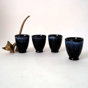 Vintage egg cups, fat lava egg cups set of 4 blue glazed egg cups, West Germany egg cups, mid century egg cups, retro egg cups boho egg cups