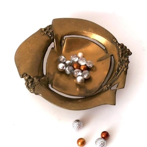 Vintage artistically designed solid brass bowl tray Amadeo Austria, brass fruit bowl, vintage hollywood regency, brass business cards dish
