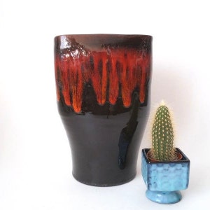 Vintage Fat Lava vase orange /red studio ceramic mid century modern Burkhart, swiss pottery, space age, studio art wgp, vintage ceramic, 70s