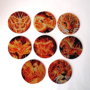 Vintage handmade coaster set of 8 animal edition, 1990 German vintage barware, vintage party, retro bar cart, vintage pearl coasters