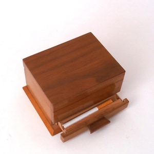 Vintage wooden cigarette dispenser, mid century cigarette box with drawer, 60s cigarette dispenser