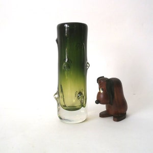 Bohemian Czech green glass vase, Czechoslovakia glass vase, Czech art vase , glass vase, heavy glass vase 60s glass vase, mcm vase