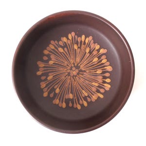 Mid century 60s / 70s Silberdistel ceramic bowl in chocolate brown with decoration , fayence West German Pottery