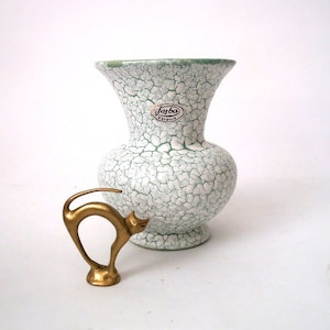 Vintage mcm 50s vase, mid century mint green / white reduction shrink glaze vase, Cortina vase, west German pottery ceramic vase 60s