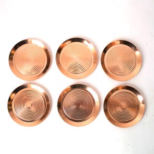 Vintage rockabilly mid century coaster set, 6 anodized aluminum holders, 60s coaster set East Germany mcm, anodized bar accessories