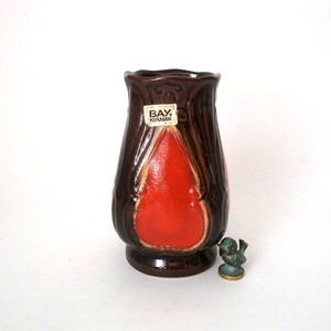 Vintage Bay vase glossy brown and fat lava red, mid century fat lava vase, german pottery, space atomic age vase wgp, vintage ceramic 70s