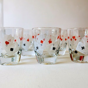 Vintage 1 oz shot glasses, set of 6 vintage vodka glasses, tequila glass mid century bar cart, Germany gift for him, card player shot glass