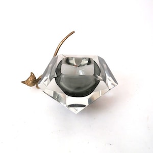 Large prism - diamond shaped 60s Murano ashtray, gray clear glass faceted sommerso glass ashtray italian art glass, collectible Murano glass