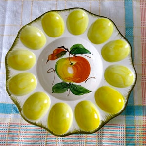 Ceramic deviled egg plate - hand painted - italian pottery - country kitchen - egg serving tray - egg dish - farmhouse chic decor - R0251