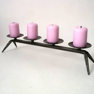 Vintage minimalistic candle holder, mid century iron candle holder, 4 flame candle holder, massive iron chandelier candle stick holder, mcm