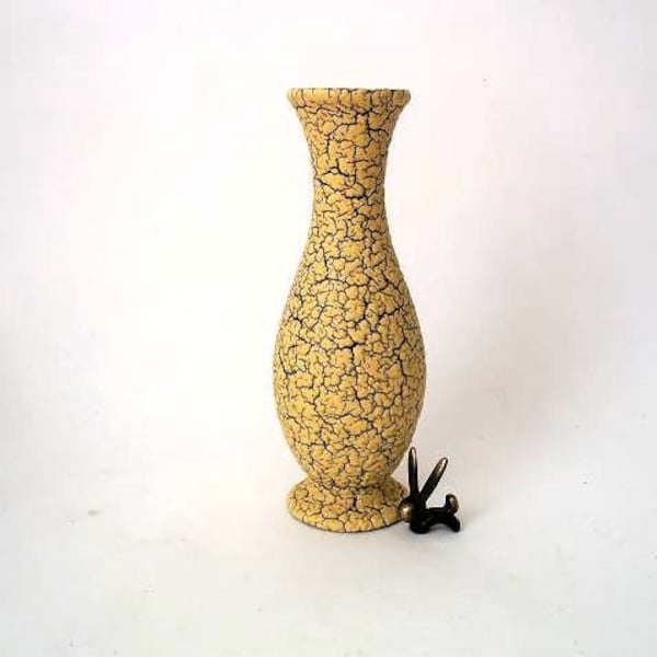 Vintage mcm 50s vase, mid century yellow white reduction glaze vase, shrink glaze vase, Cortina vase, West German pottery ceramic vase 60s