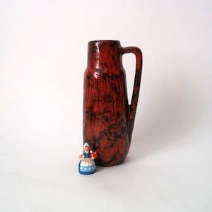 Vintage fat lava vase, Scheurich West German Pottery, red black fat lava vase, vintage ceramic vase, 60s mid century modern design vase WGP