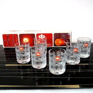 6 vintage German Ingid shot glasses with ploka dots, mcm short glas, liquor 70s glasses, classic modernist design glass space age