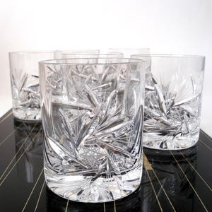 Set of six vintage lead crystal whiskey glasses hand cut, mid century whisky tumblers , low ball whisky glasses hand sanded, mcm German glas