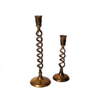 Set of 2 vintage brass candle holder set spirally, mid century brass candle holder, boho brass candle stick holder hollywood regency