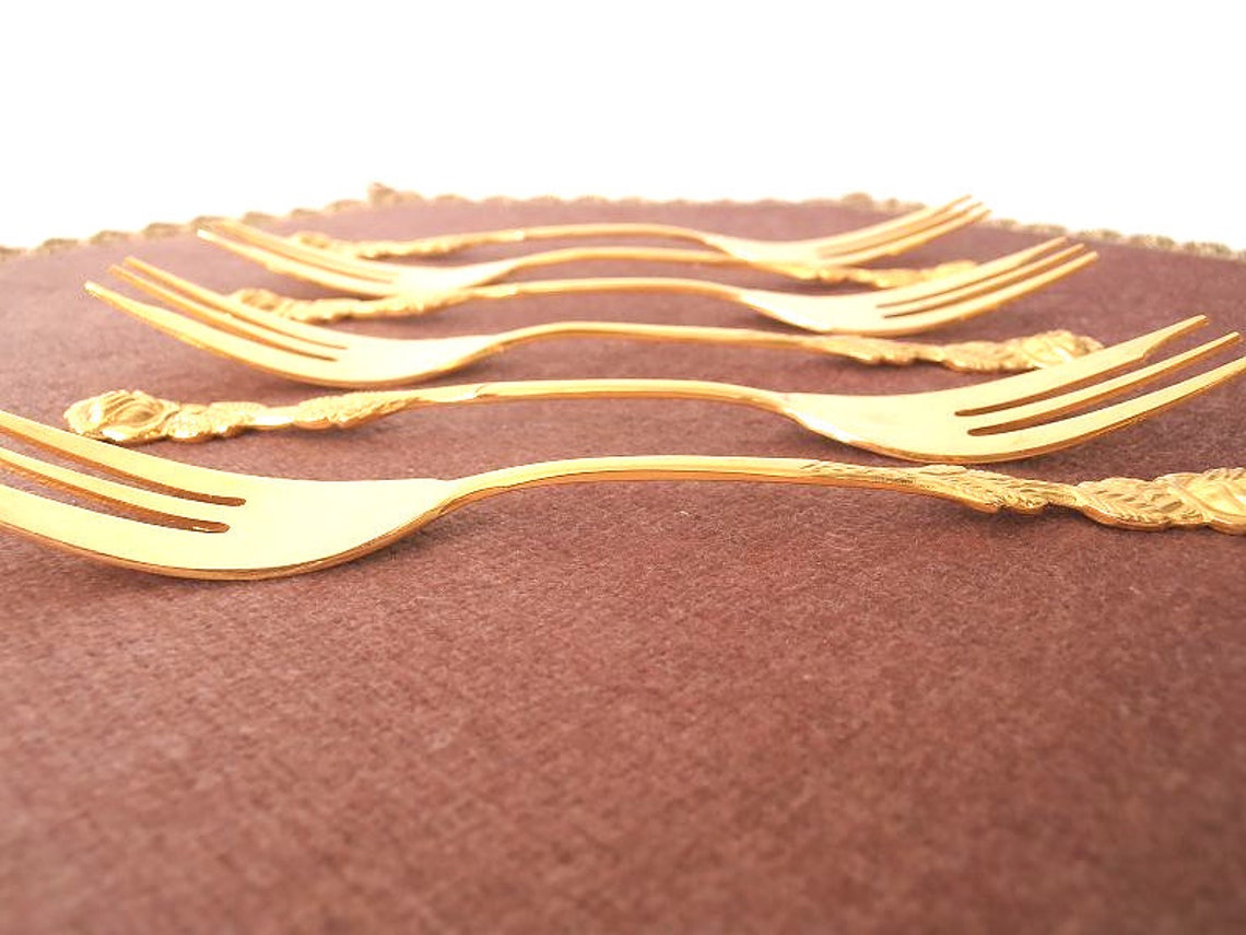 20 Karat gold plated cake forks small gold forks gold Etsy