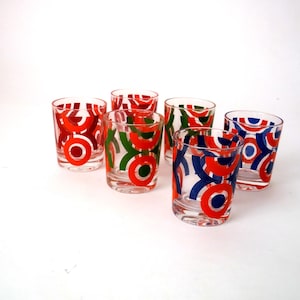 Vintage 1 oz shot glasses, set of 6 vintage vodka glasses, tequila glass mid century bar cart, gift for him her, op art shot glass