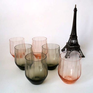 Set of 6 wine glasses, small wine glass handcut decor, set of 6 punch glasses, vintage barware, mcm 60s glasses retro party, colored glass