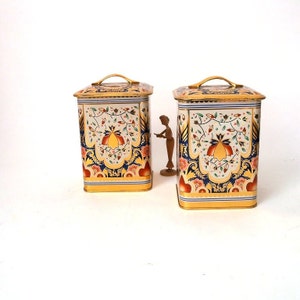 Set of two old vintage tin cans 60s, tin coffee box, trinket box, kitchen decorative box, mid century container, decor collectible tins