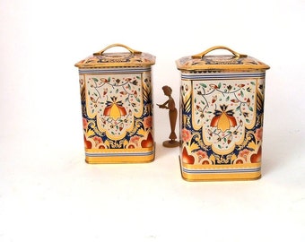 Set of two old vintage tin cans 60s, tin coffee box, trinket box, kitchen decorative box, mid century container, decor collectible tins