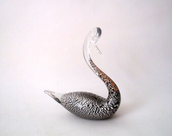 フォルミア社製、ムラーノ アート ガラス シルバー スワン フィギュア