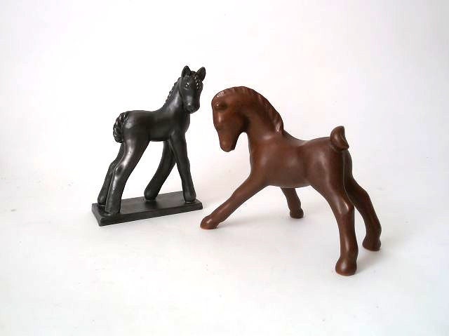 Vintage clay foal figurine art deco animal figurine, mantel decoration foal figurine, collectible figurine
