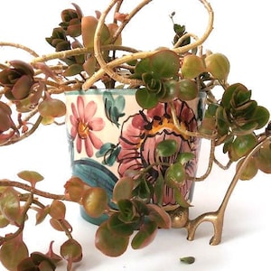 Vintage ceramic planter, Scheurich creamic plant pot, floral design planter, mid century planter, 70s planter, wgp planter