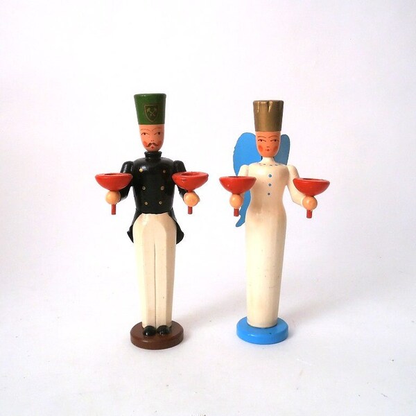 Erzgebirge Angel and Miner Candle Holder Etsy