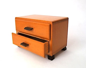 Wooden box with drawers, mid century jewelry chest, trinket box, small storage, doll cabinet, miniature furnitur, vintage chest of drawers
