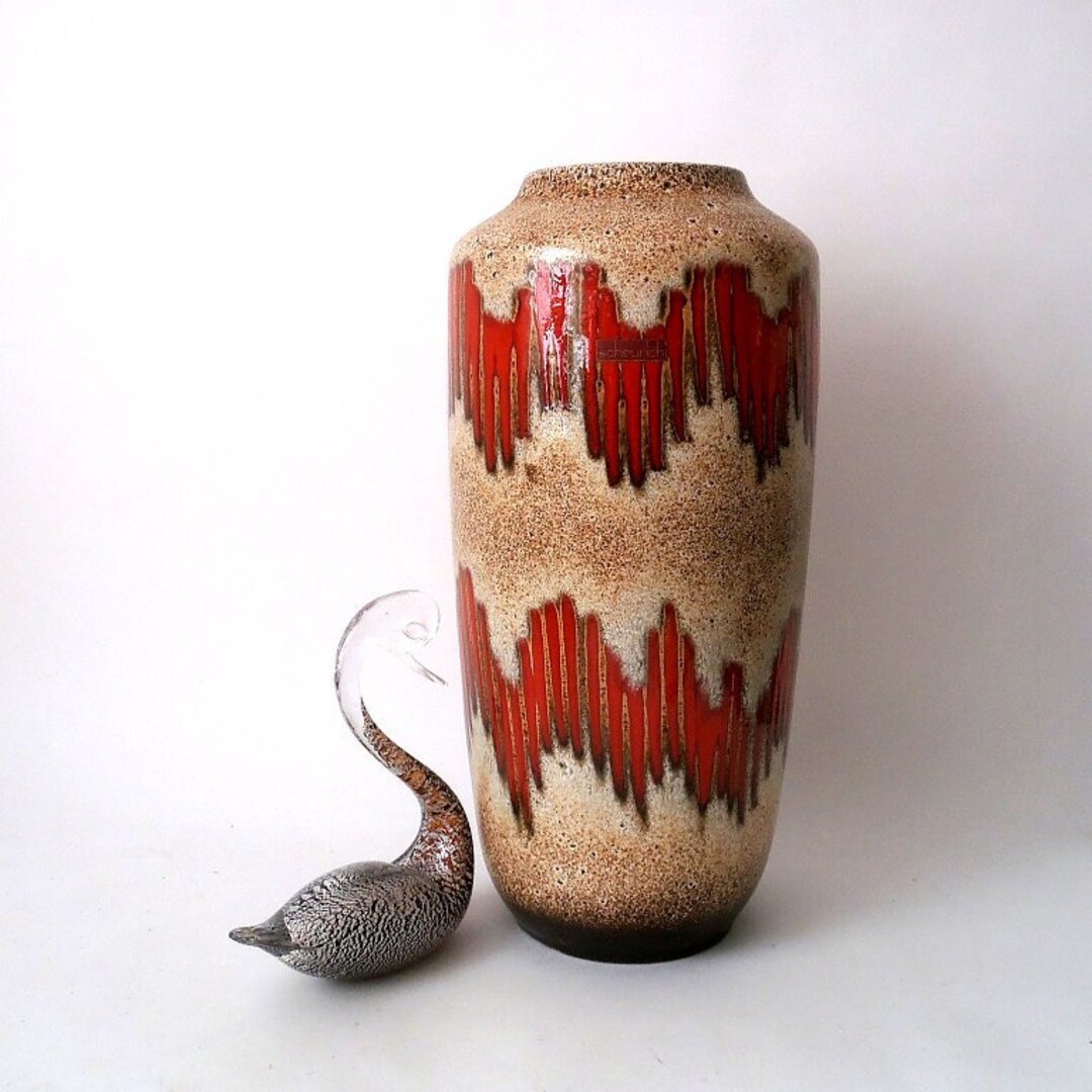 Mid Century Floor Vase XL Entrance Area Scheurich Red Beige Fat Lava