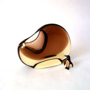Vintage heavy glass ashtray, mid century modern amber clear glass object, glass ashtray sommerso