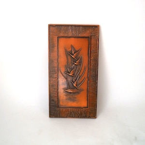 Vintage copper wall plate with cranes, vintage 50s 60s West Germany, mid century modern wall hanging with cranes