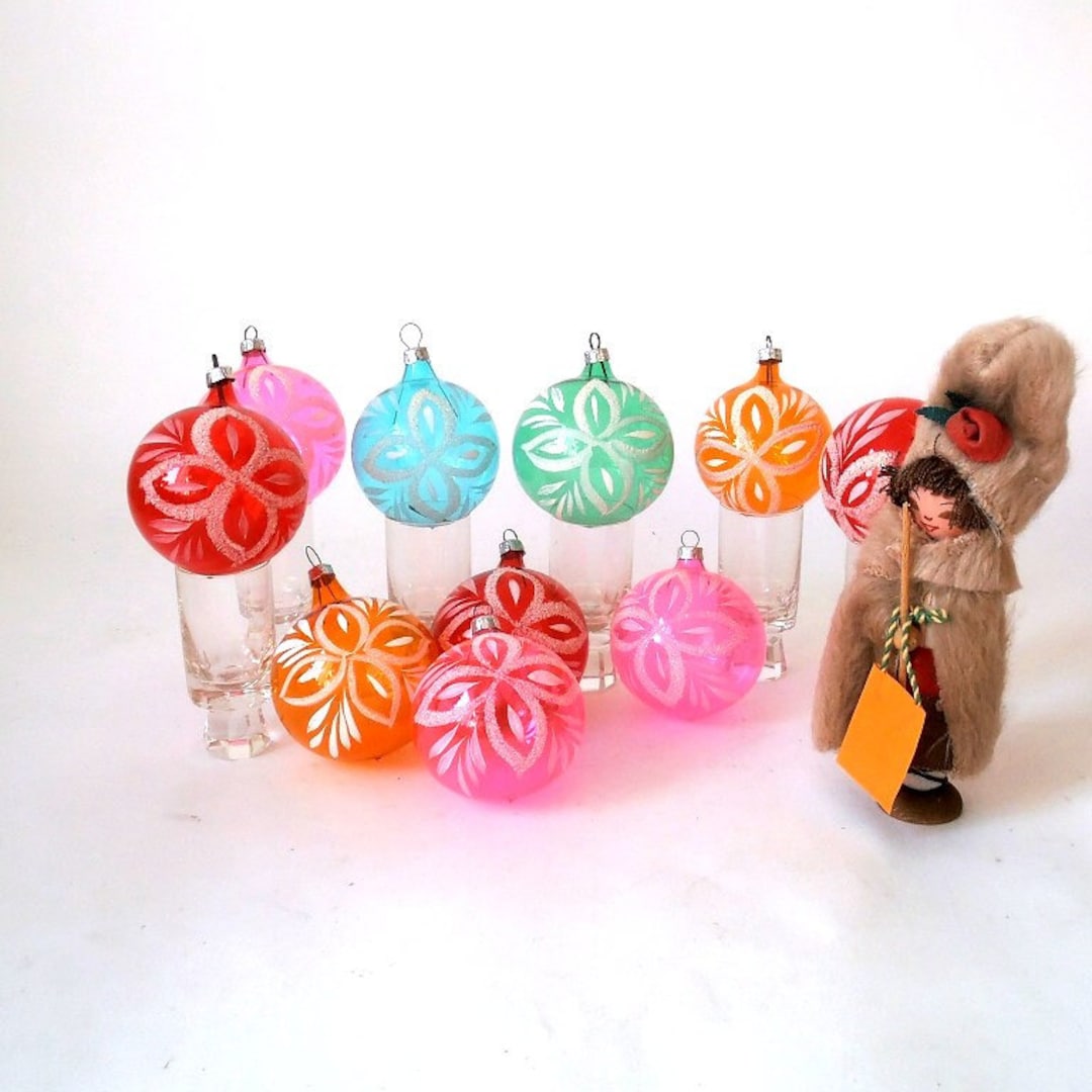 Vintage German Christmas Ornaments, Set of 10 GDR 1970s /60s, Vintage