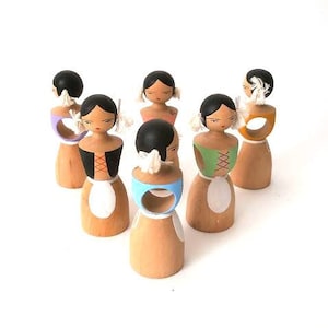 Set of 6 wooden girl figures as napkin holders