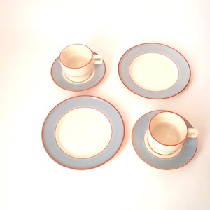 Two sets of 3 piece vintage breakfast set made in  Italy by Pagnossin, hand painted, flowers, italian pottery, tea cup saucer, breakfast set