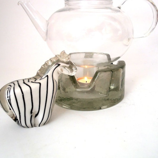 Smoked glass tea pot warmer, glass plate warmer, tea warmer, food warmer, coffee pot warmer, vintage rechaud glass warmer, candle holder